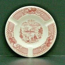 White Ceramic Ash Tray Ashtray With Riverboat motif