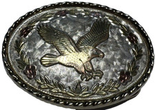 Vintage American Bald Eagle Western Belt Buckle USA Mixed Metals Rose Plated 3