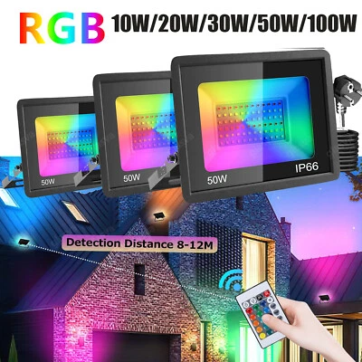 DENOTIP Foco exterior LED regulable RGB con mando a distancia faro reflector