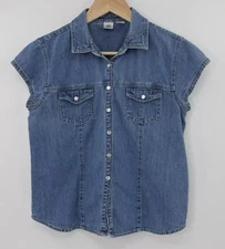 Vtg Arizona Jean Company Denim Snap Front Shirt Western Cowgirl See Measurements