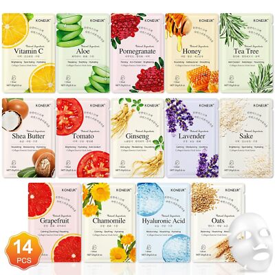 KONEUK 14 Pack Sheet Face Masks Skincare for All Skin Types Hydrating Face Ma...