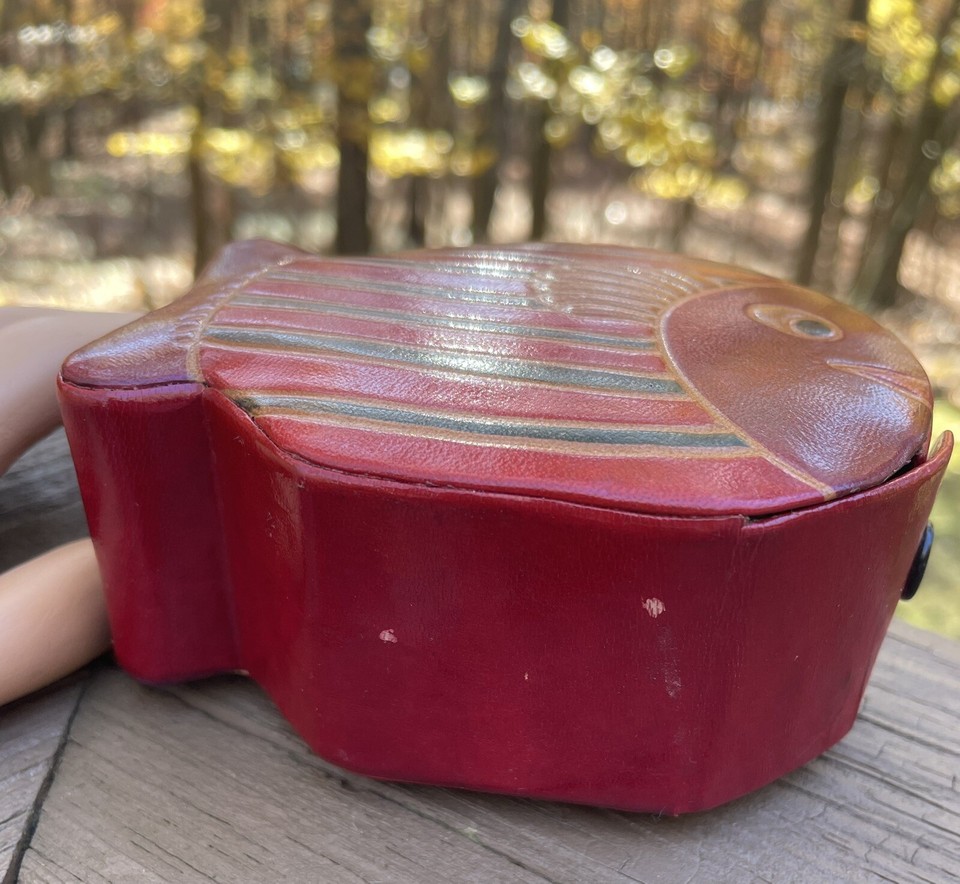 Cute Leather Fishy Fish Coin Change Bank Handcrafted Snap Opening Made