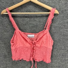 Urban Outfitters Cropped Top Women M Pink Button Up V-Neck Tasseled Cami