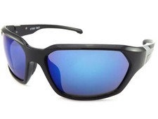 Stone Sunglasses Wraparound Black Silver with Blue Mirror CAT.3 Lens ST500