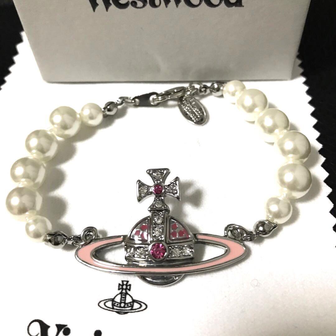 [dpwg ]Vivienne Westwood パールブレスレット Vivienne Westwood Bracelet Bas relief Pearl Silver Pink 17.5cm w