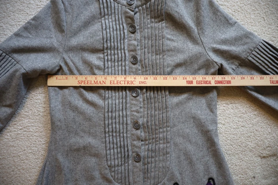 Vestido Anna Sui bordado para mujer talla 6 gris mangas campana lana/algodón  Foto 3 de 4