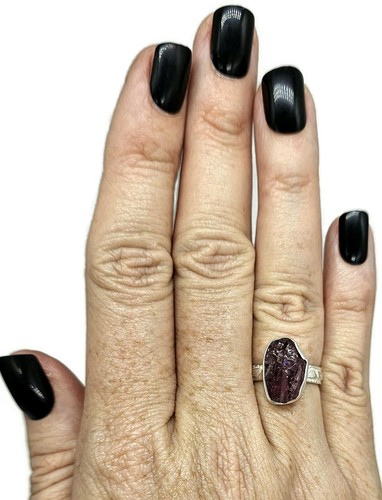 Raw Garnet Ring, Size O, Sterling Silver, Rough Gemstone, January Birthstone - Bild 5 von 7