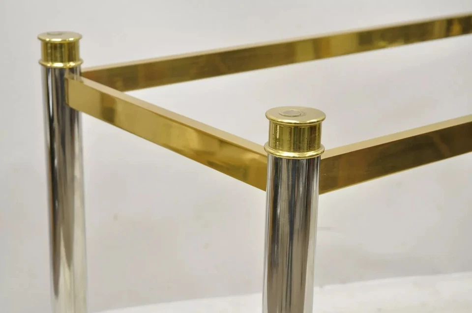 Maison Jansen Style Steel Chrome and Brass Hollywood Regency Console Table Base - Image 3 of 4