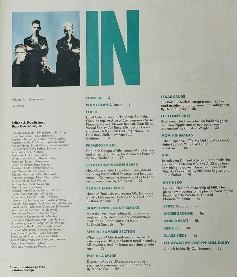 Spin Magazine "4th Annual Swimsuit Edition" July 1990 Depeche Mode Lenny Kravitz - Image 2 of 4
