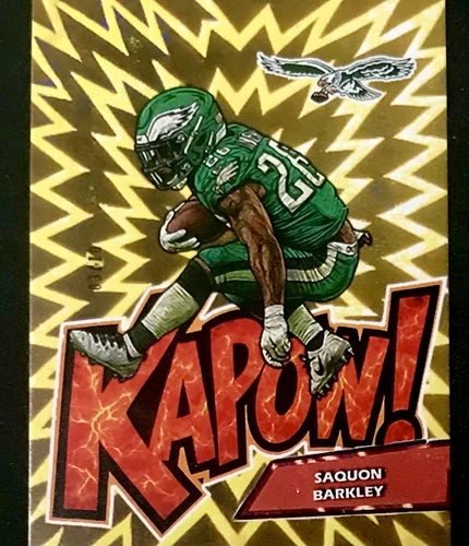 Limited 2024 Saquon Barkley Gold Kapow Original Art Card #/10 Reverse Hurdle