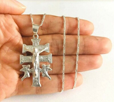 925 Silver Caravaca Cross Necklace 18''/ Cadena Cruz Caravaca plata- ESN33