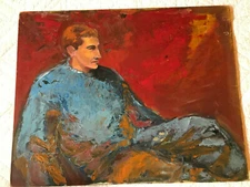 60s man portrait original oil painting  hand painted loose mid century modern