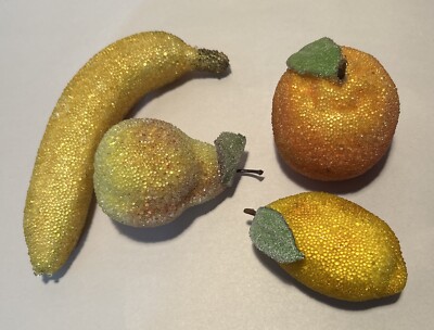 Vintage Lifesize Sugared Fruit Christmas Pear Orange Banana Lemon