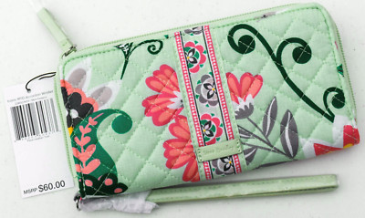 Vera Bradley Iconic RFID Accordion Wristlet in Mint Flowers - NWT