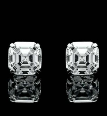 4Ct Asscher Cut Simulated Diamond Solitaire Stud Earrings 14K White Gold Plated