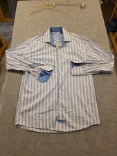 English Laundry Men's Long Sleeve Size 16 34/35 Blue  White Stripe Button Front