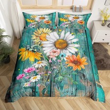 Daisy Duvet Cover Bedding Set Sunflower Botanical Floral Butterfly Comforter ...