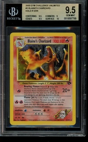 BGS 9.5 GEM MINT Pokemon Charizard Gym Challenge Unlimited Holo Error 2/132