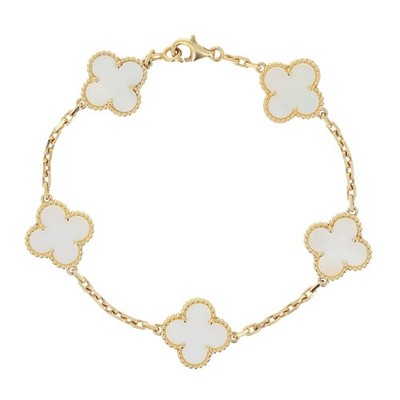 Van Cleef & Arpels Vintage Alhambra 18k Yellow Gold 5 Motif MOP Bracelet