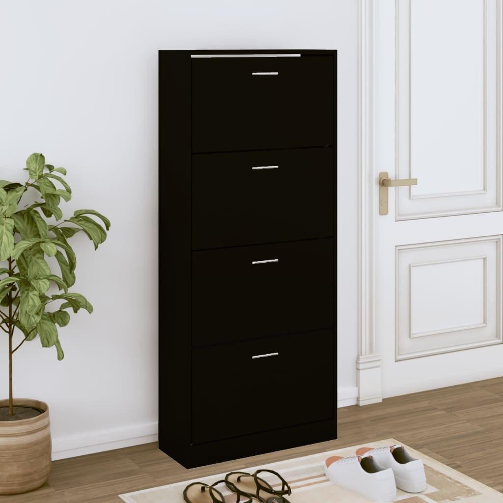 Scarpiera Nera Legno Truciolato 63x24x147 cm - Alta Resistenza