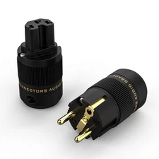 24K Gold Plated EU Schuko Mains Cable Power Plug Connector IEC Female Adapter