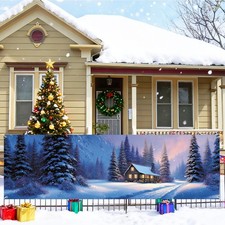 Winter Cabin 118 x 35 Inch Fence Banner, Large Waterproof Privacy Screen with...