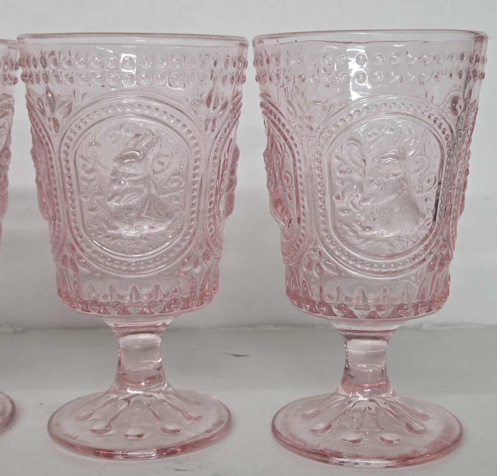 4 Vintage Style Pink Hobnail Table Home Embossed Bunny  Water Goblets Glasses 