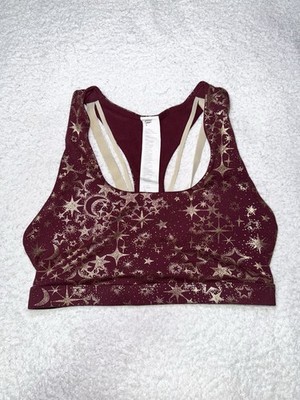 Fabletics Kessler Sports Bra SMALL Maroon Gold Stars Celestial Strapy EUC