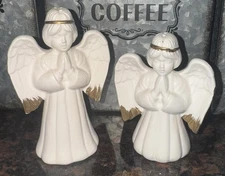 Vintage JSNY Praying Angel Salt Pepper Shakers Ceramic 4 ¼” & 3 ¾” Tall