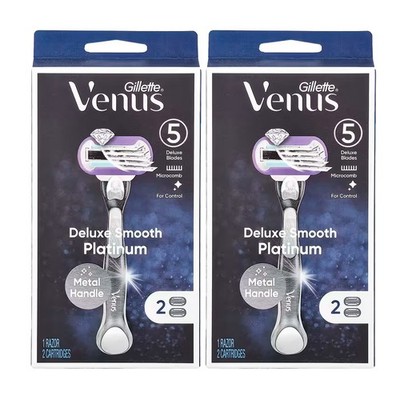 Gillette, Venus, Deluxe Smooth Platinum, 1 Razor, 2 Cartridges (Lot of 2)