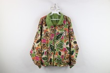 Vintage 90s Streetwear Womens 2XL Faded Abstract Nature Leaf Silk Bomber Jacket