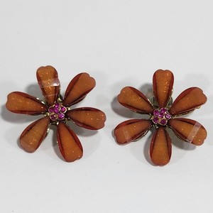 HSN Antiqued goldtone Brown & Pink Crystal Flower Earrings