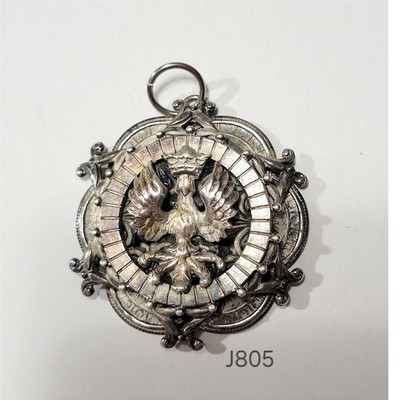 VTG Polish White Eagle Crowned Medallion Silver Tone Filigree Pendant