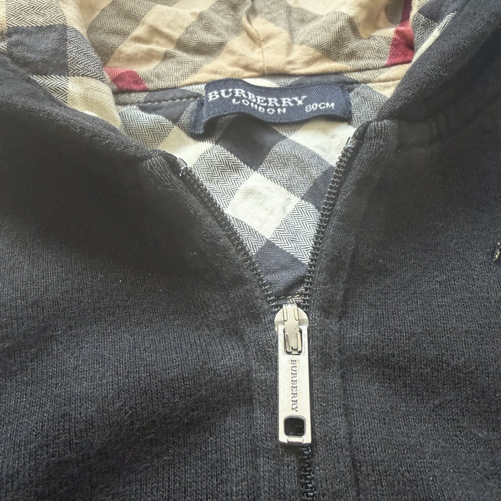 Burberry Toddler Boys 12-18m 80 Horse Nova Check Zip Up Hoodie Black Jacket thumbnail 5