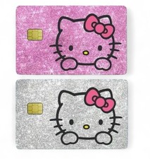 PINK SILVER Sparkle Glitter Hello Kitty Credit Bank Card Skin Cover 2PCS