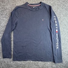 Tommy Hilfiger Long Sleeve Shirt Mens Large Navy Blue Sleeve Logo MW09096