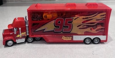 Disney Cars Rusteze MACK Semi Truck Trailer Car Hauler Dual Sided 95 2017 Mattel