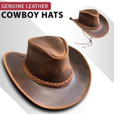 100% Real Leather Cowboy Hat Mens Australian Western Style Cowboy Hat Women