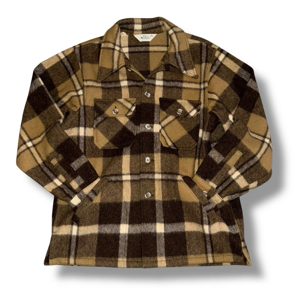 Vintage 60s 70s Woolrich Mackinaw Wool Jacket Men’s Large Brown Plaid Coat USA - Image 3 of 4