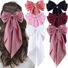 6Pcs Large Bows Hair Clips for Women Girls Long Tail Hair Ribbon Silky Satin Bar