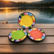 3-Certified International Colorful Serape Dinner Plates 11.5" Art by Nancy Green