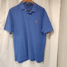 POLO RALPH LAUREN Mens L Classic Fit Blue Short-Sleeve Polo Shirt Orange Pony