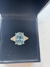 9ct Yellow Gold Oval Blue Stone Prong Set Solitaire Cocktail Ring Size L