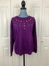 Vintage 1980  s Purple Sweater Jumper Gold Toned Studs Retro 44"