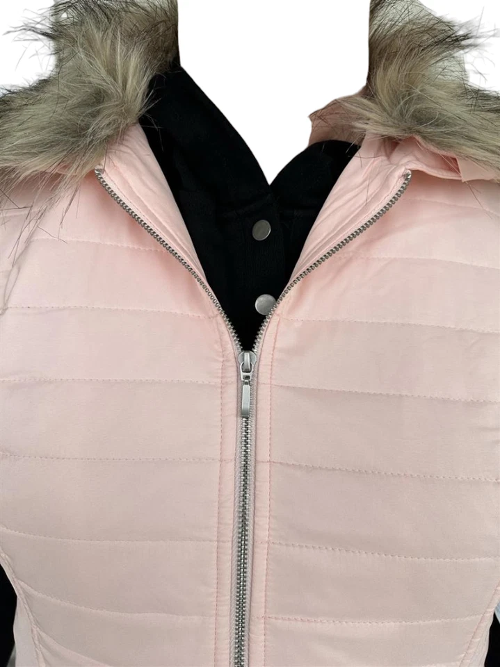 Chicos NWT Everday 2in1 Pink Convertible Fur Neck Quilted Womens M L Puffer Vest - Image 4 of 4