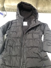 Gap Kids Girls Size Small Long Hooded Puffer Jacket Full Zip Fleece Lined Black