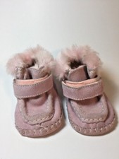 Koala Baby Suede Booties Pink Fleece Lined Faux Fur Trim Hook/Loop Close Size 0