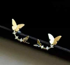 1Ct Round Cut Lab Created Diamond Butterfly Stud Earrings 14K Yellow Gold Plated