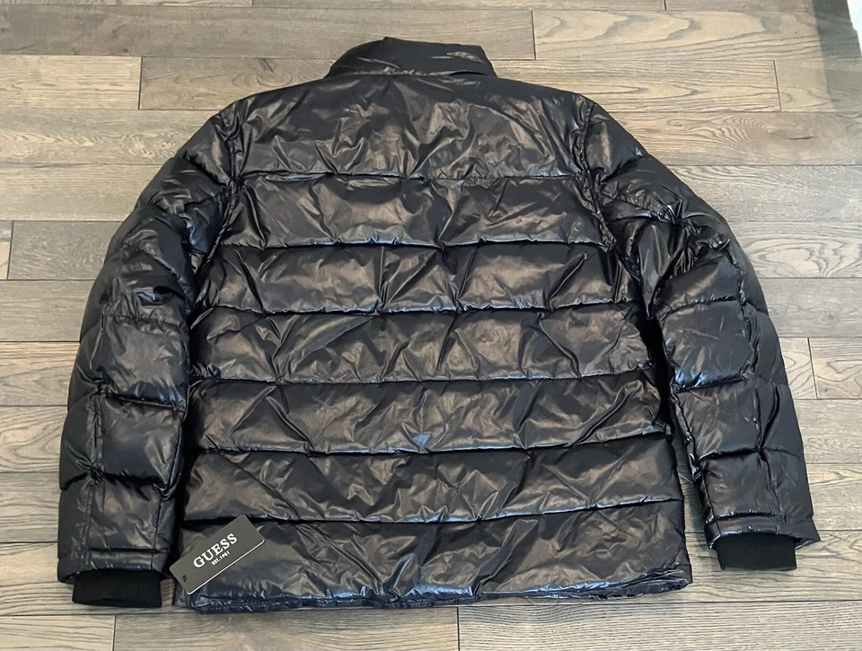 NWT $225 Men’s GUESS Black Puffer with BLACK ZIP Winter Jacket Coat Size XL - Image 2 of 4