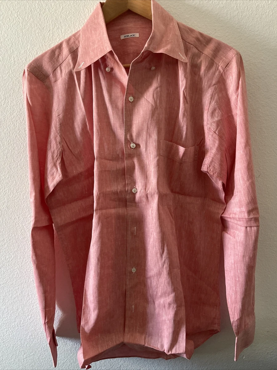 New FRAY Red Button Down Open Collar Linen & Cotton Shirt 15 1/2-39